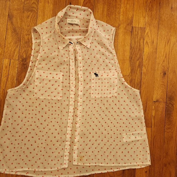 Abercombrie & Fitch White & Pink Sheer Polka Dot Button Up Blouse Size L - Picture 7 of 9